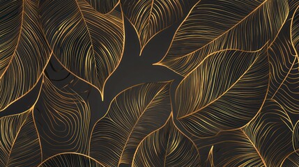 A wallpaper featuring a minimalist and elegant leaf pattern in gold.