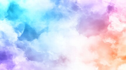 Pastel rainbow cloudscape texture background, aerial view, soft dreamy colors, ideal for design projects