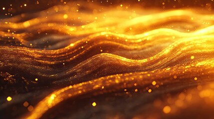 Shimmering Waves of Golden Light and Sparkles in Dynamic Motion