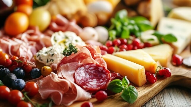 Gourmet Charcuterie Board with Assorted Meats Cheeses and Fresh Ingredients : Generative AI