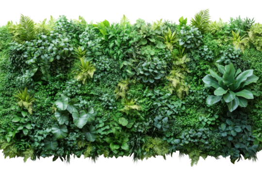 A vibrant green wall filled with a variety of lush plants and ferns, showcasing nature's beauty and offering a refreshing, serene atmosphere.