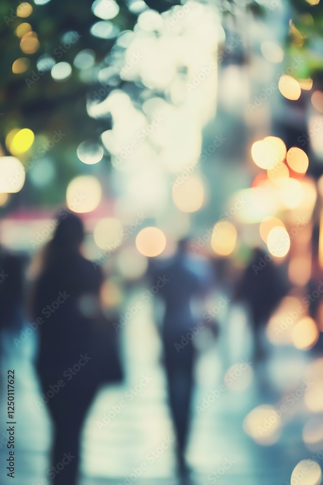 Poster blurred city street scene capturing the essence of urban life illuminated by soft bokeh lights : gen