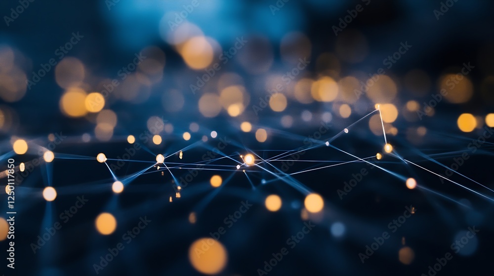 Poster Abstract glowing lights in a dark background showcasing a network of connections and vibrant bokeh effect : Generative AI