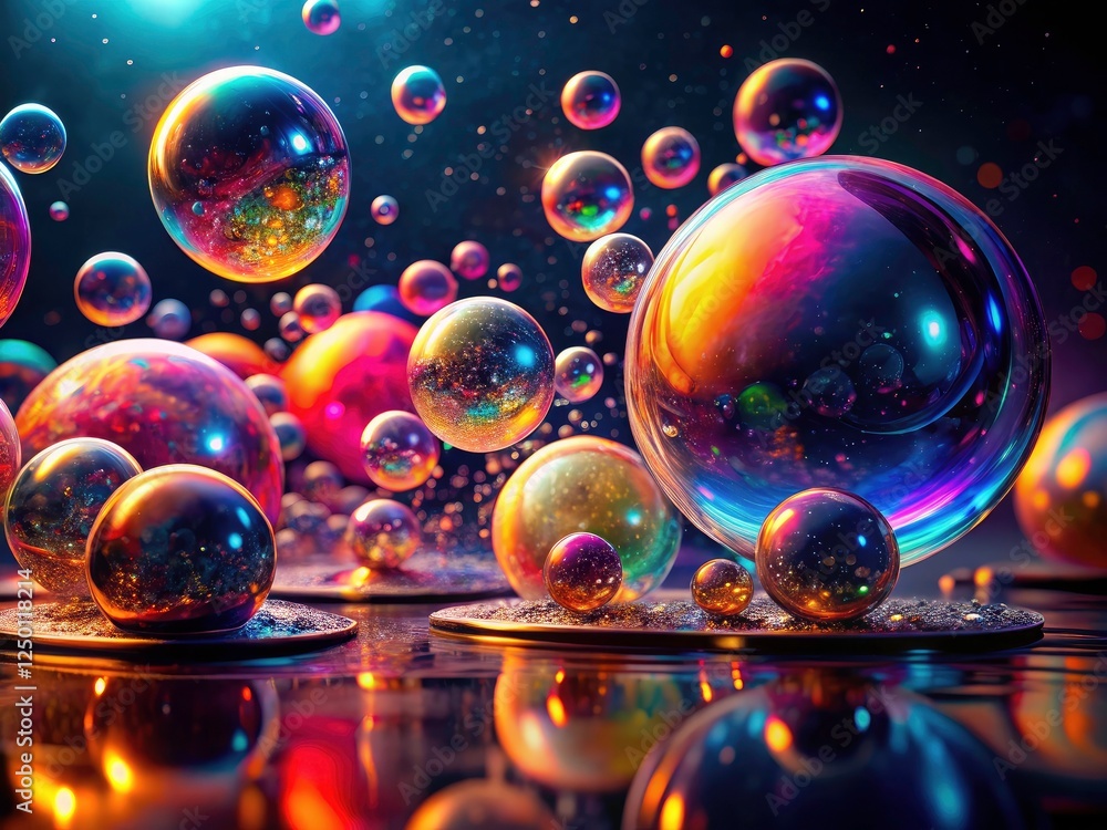 Poster surreal floating bubbles form an abstract sphere, a digital fantasy 3d render perfect for ethereal w