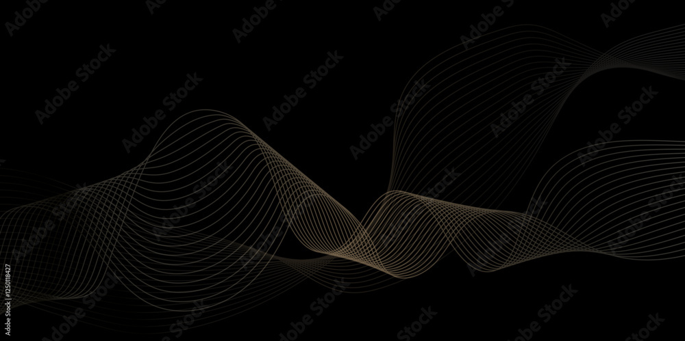 Poster abstract black background with brown line. modern template abstract design flowing particles digital