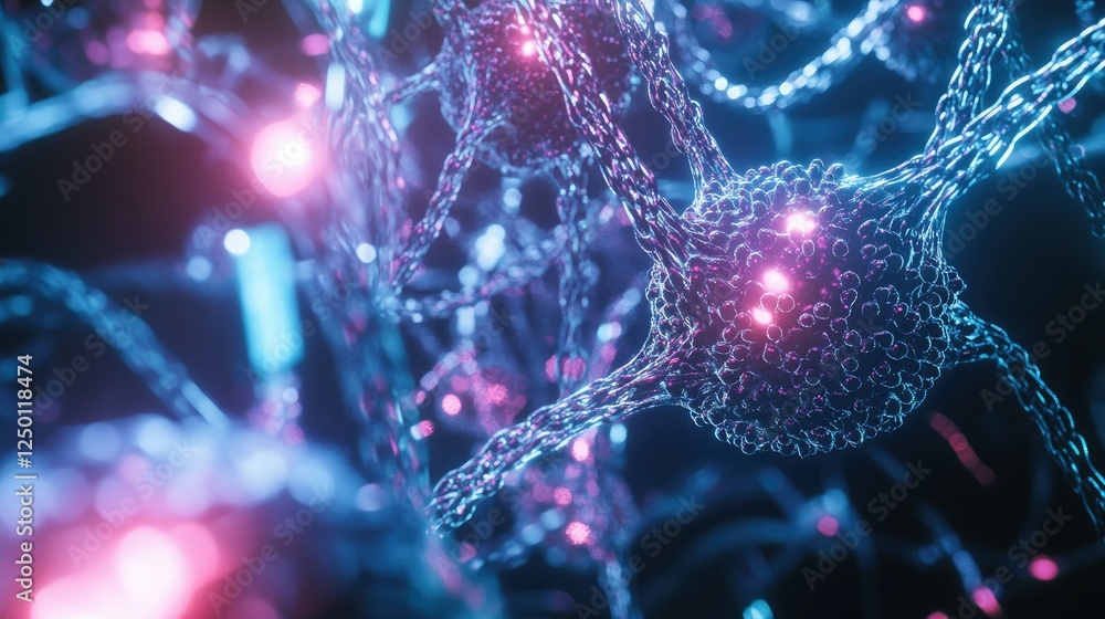 Poster abstract close-up of colorful neurons with glowing connections and network