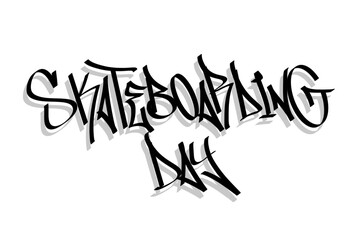 graffiti letters SKATEBOARDING DAY isolated calligraphy style
