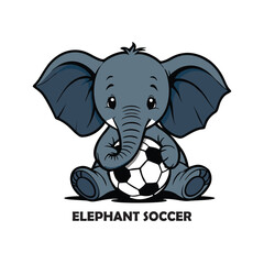 Title:
Cartoon elephant holding a soccer ball in a playful and sporty design
