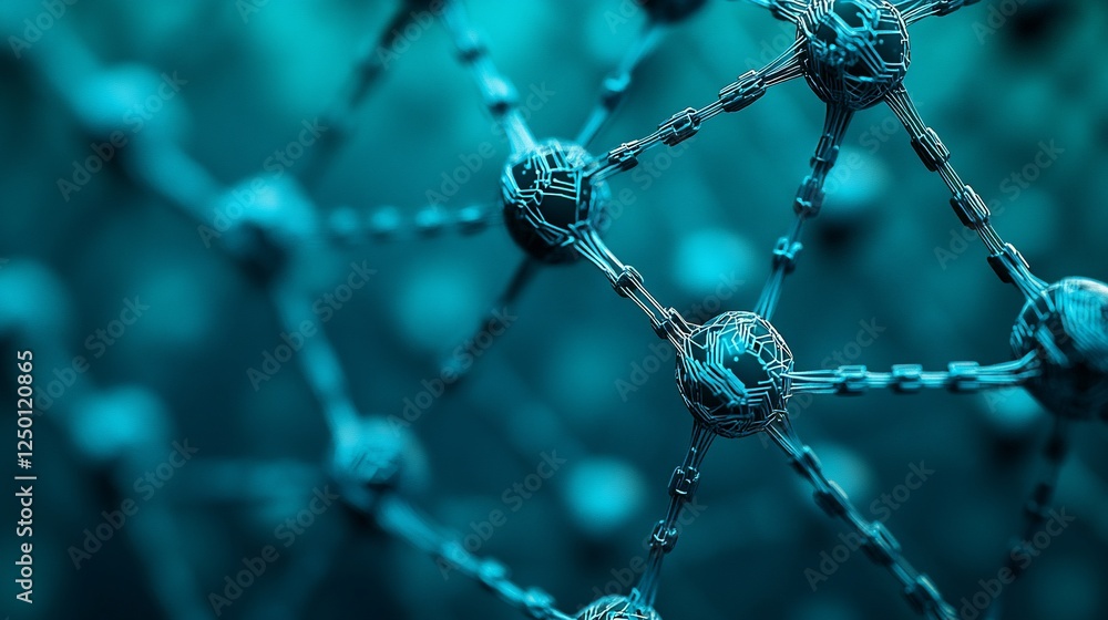 Aufkleber abstract teal 3d rendering of interconnected molecules.
