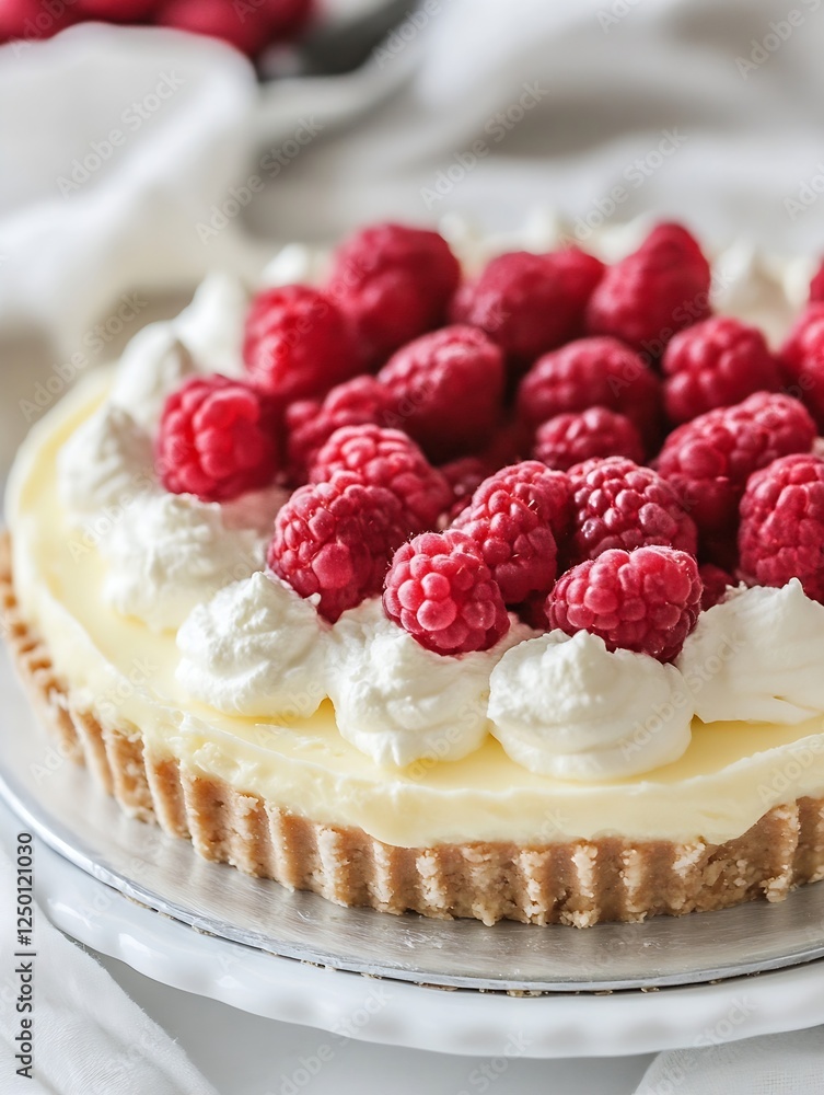 Poster delicious raspberry cheesecake dessert topped with fresh berries and whipped cream on a plate : gene