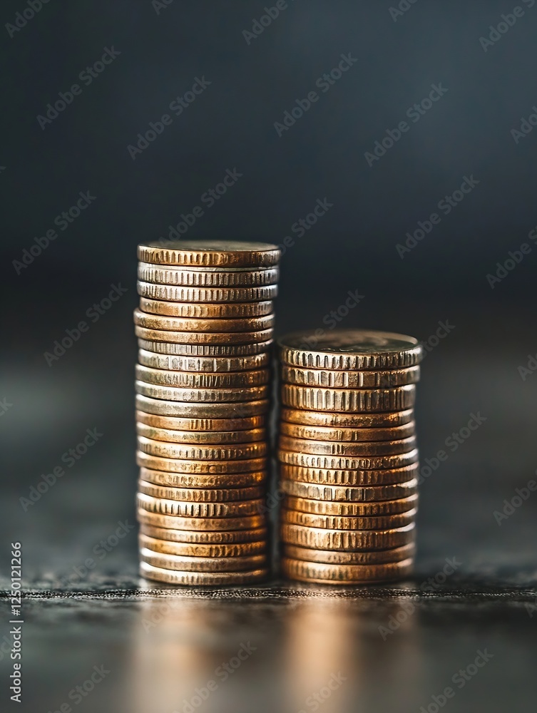 Poster stacked coins close up highlighting wealth savings and financial investment concept in a soft light 