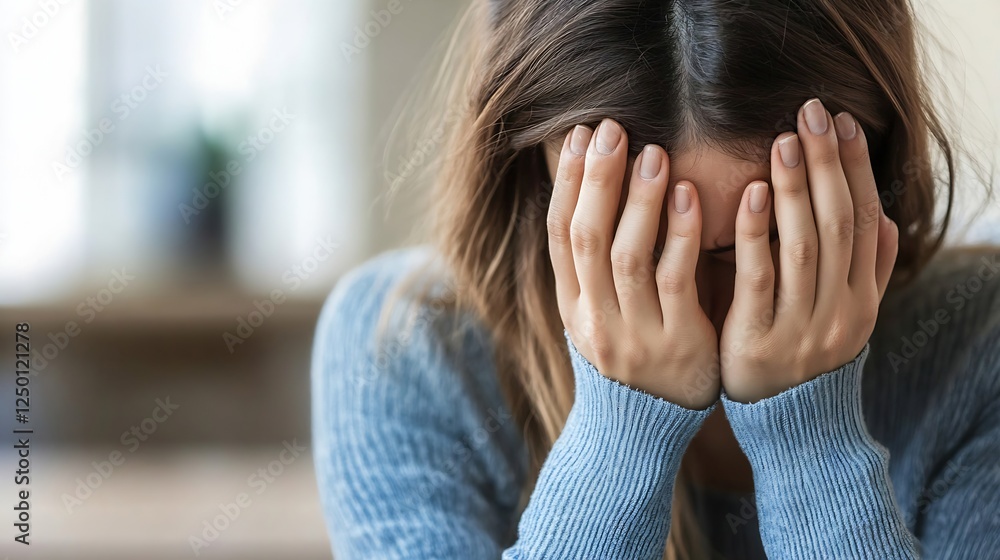 Aufkleber woman covering face with hands struggling with emotions in a moment of vulnerability : generative ai
