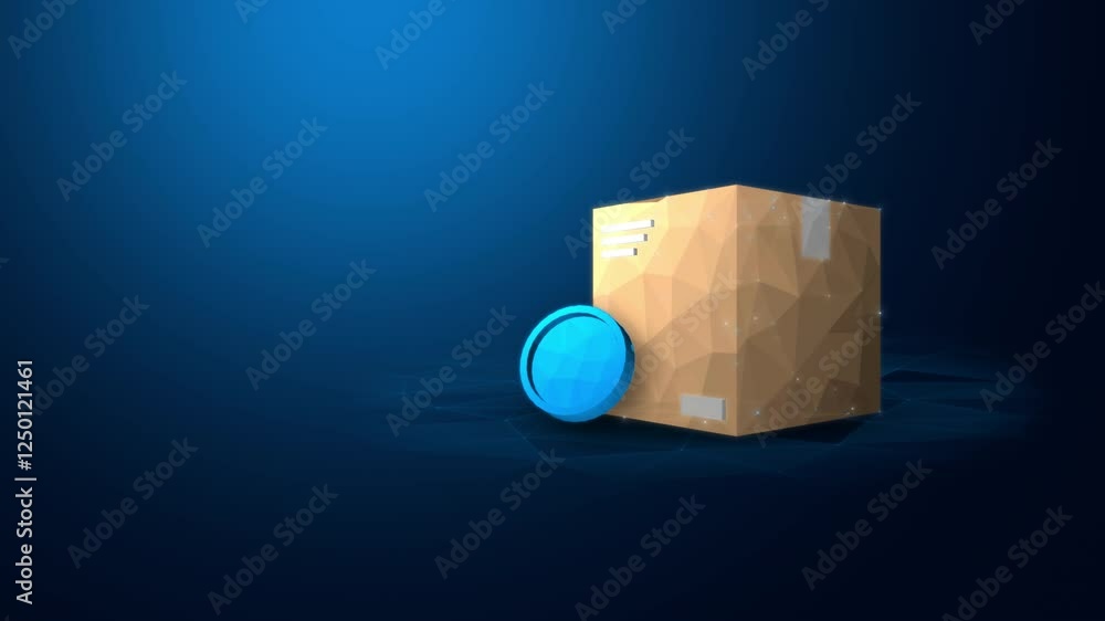 Poster verified delivery concept featuring parcel with digital check mark icon, looped animation with alpha