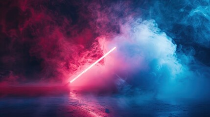 Abstract Neon Light in Pink and Blue Smoke.