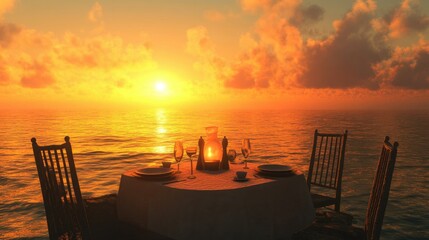 Romantic Seaside Dinner at Sunset with Candles and Beautiful Views