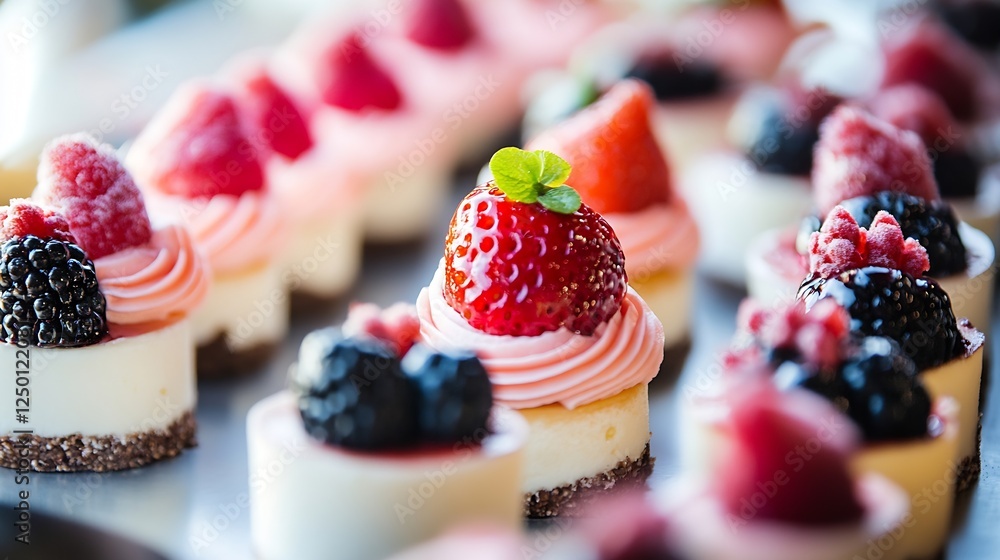 Aufkleber delicious mini cheesecakes with fresh berries and creamy frosting displayed for indulgence : generat