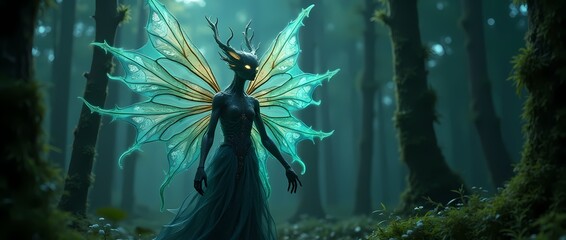 Mystical forest spirit with elements of biotechnology