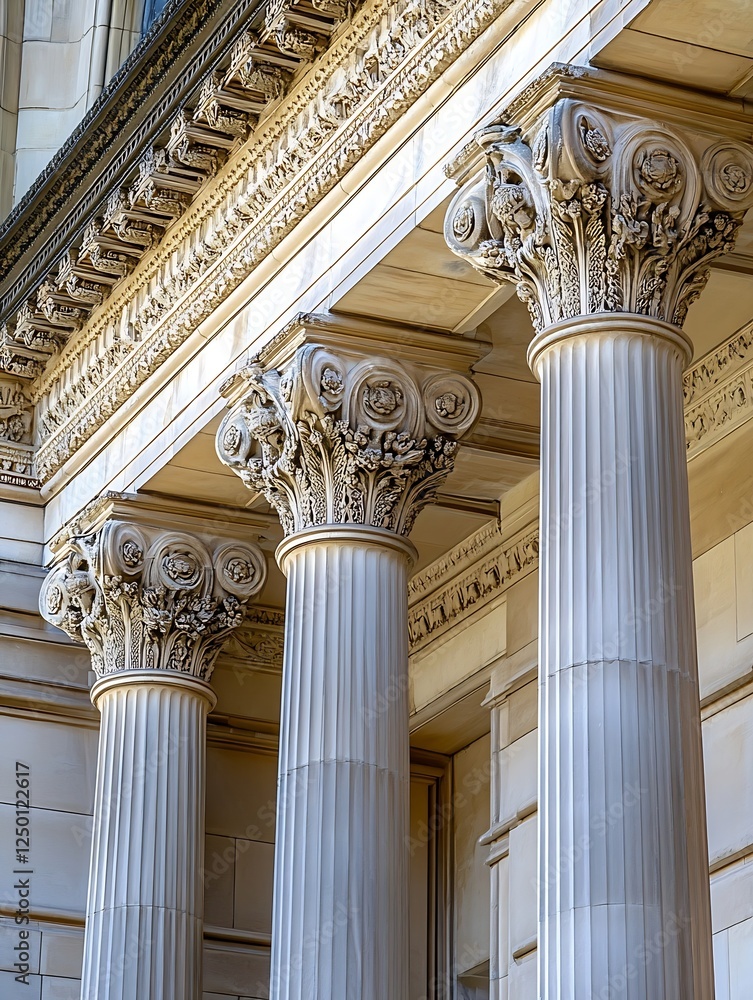 Poster architectural detail of classic corinthian columns showcasing intricate design and historic elegance