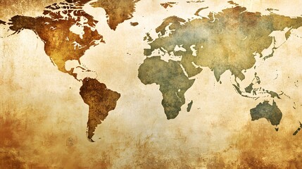 Antique World Map Showing Continents and Oceans