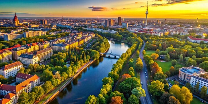 Aerial View of Berlin's Treptower Park, Friedrichshain & Kreuzberg Districts
