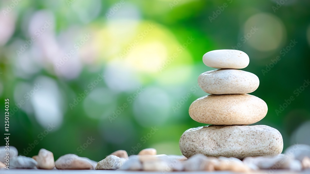Aufkleber stacked smooth stones on a wooden surface representing balance and harmony in nature : generative ai