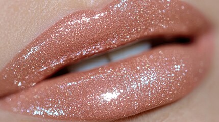 Fototapeta premium Shimmering Glossy Lips with Sparkling Glossy Finish in Close-Up