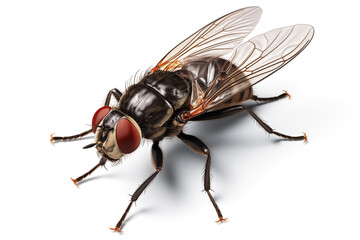 Close up of housefly Insect isolated on white background. fly