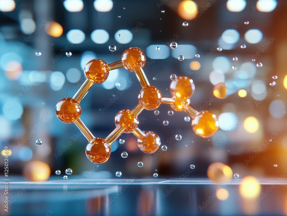 Aufkleber amber molecular structure a 3d render of abstract science design