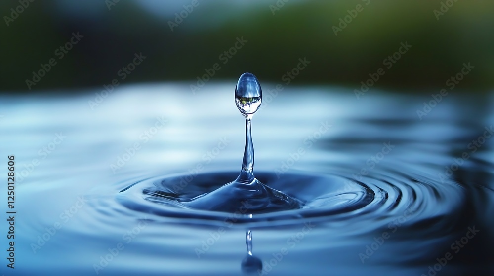 Poster close up of a water droplet splashing with ripples on calm surface : generative ai