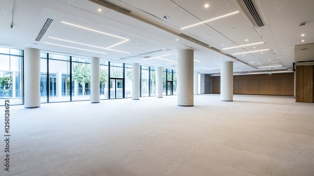 Poster spacious modern empty gallery interior with large windows and natural light : generative ai