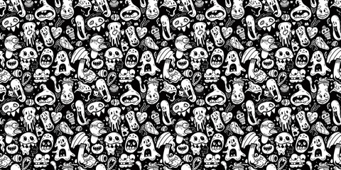  Cartoon hand-drawn doodles on the subject of summer holidays theme seamless pattern