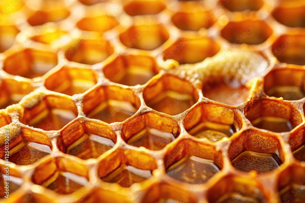 Poster sweet honeycomb's hexagonal pattern dominates this miniature beehive, captured in close-up tilt-shif