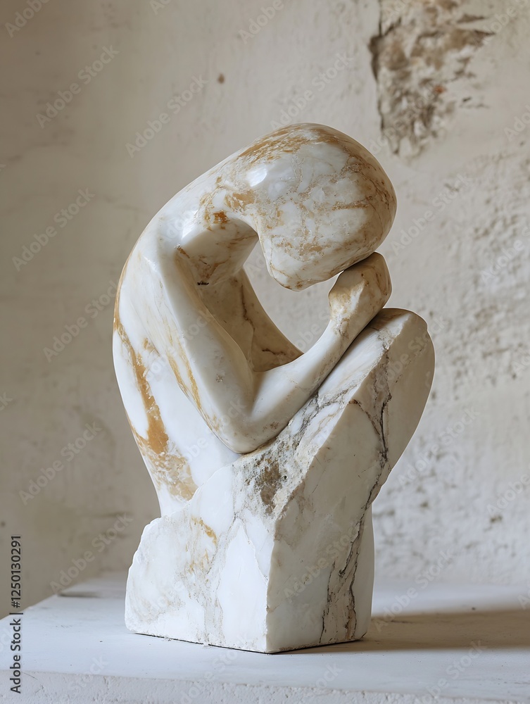 Poster unique abstract marble sculpture capturing human emotion in art : generative ai