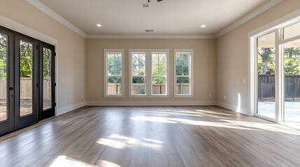 Obraz premium Bright and Spacious Living Room with Large Windows and Natural Light : Generative AI