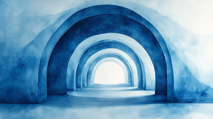 Obraz premium Abstract Blue Watercolor Arches Modern Interior Design Background art wall room paint image decor 