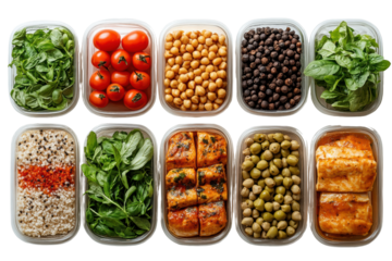 Colorful and nutritious meal prep containers filled with fresh vegetables, grains, and proteins, ready for healthy eating and convenience.