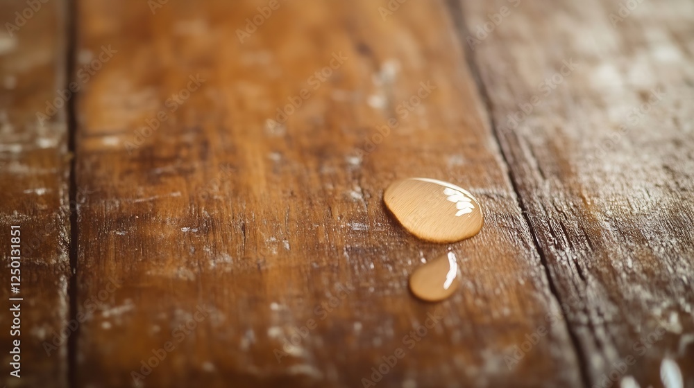 Poster water droplets on textured wooden surface creating an artistic natural design : generative ai