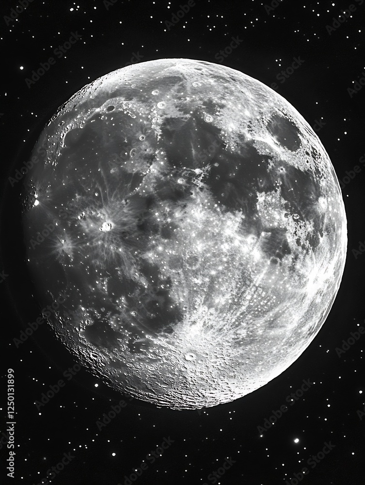 Poster stunning close up view of the full moon in a dark starry sky : generative ai