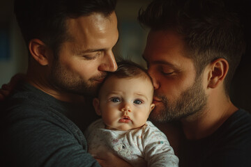 Fototapeta premium Father cuddling baby girl with a loving gaze.