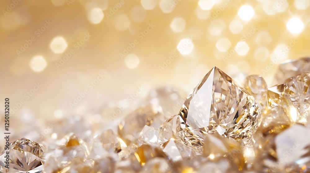 Fototapete close up of sparkling diamonds on a glittering surface with soft focus : generative ai