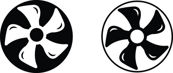 Electric fan icons set. Air conditioning heating and cooling black fan bicolor line and flat vector collection isolated on transparent background. Wind symbol , cold temperature design concepts.