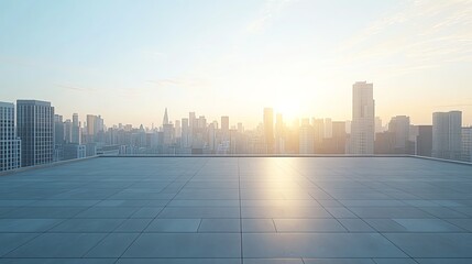 Sunrise view from a modern rooftop terrace.