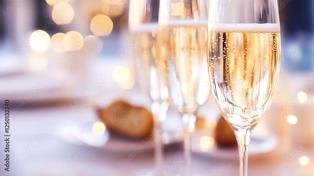 Aufkleber charming glasses of champagne with soft background and bright bokeh lights : generative ai