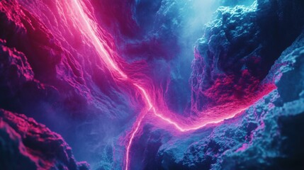 Futuristic neon glow background featuring dynamic light streaks and reflections, with deep blacks contrasting vibrant electric blues and pinks.  
