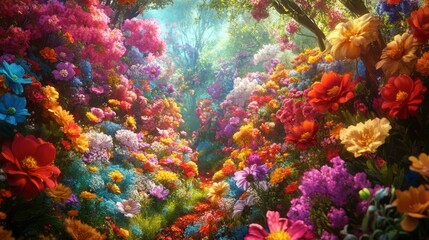 Obraz premium A Breathtaking View of a Blooming Garden Pathway with Vibrant Colors