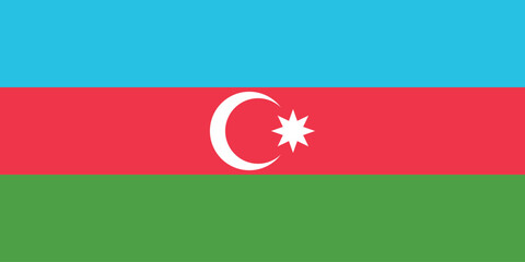 Azerbaijan flag. The official ratio. Flag icon. Standard color. Standard size. A rectangular flag. Computer illustration. Digital illustration. Vector illustration.