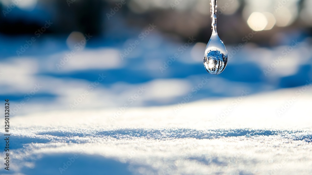 Poster Beautiful Glacial Water Drop on Snowy Surface with Bokeh Background : Generative AI