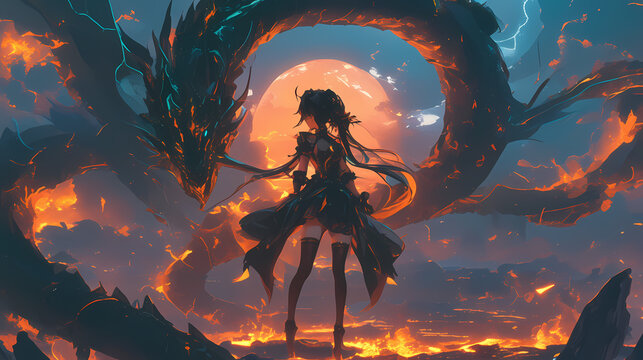 anime characters with dragons with anime style effects