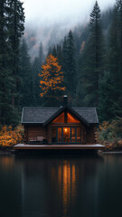 Obraz premium Peaceful lakeside hideaway surrounded by nature 