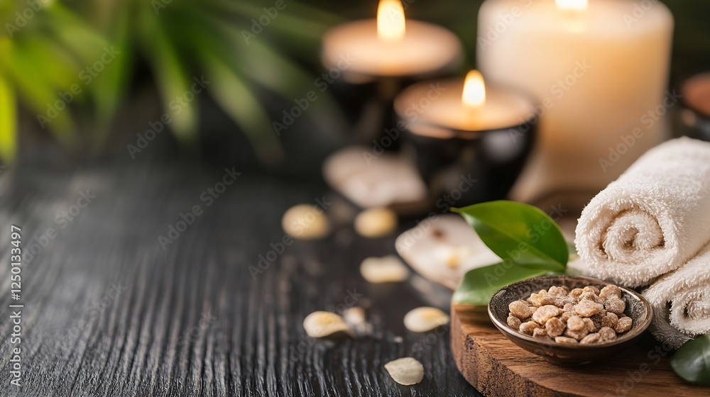 Poster spa essentials with soft towels and candles for a relaxing home wellness experience : generative ai